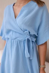 Mušelínové šaty s pásom - Modré