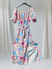 Kvetované šaty s opaskom - modré