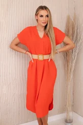 Šaty s opaskom - Oranžové
