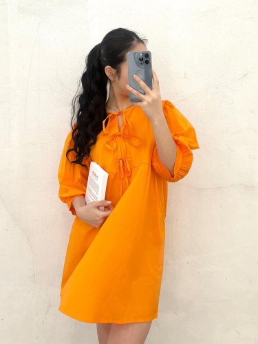 Bavlnené  šaty s 3/4 rukávmi - Oranžové - Veľkosť: Univerzálna