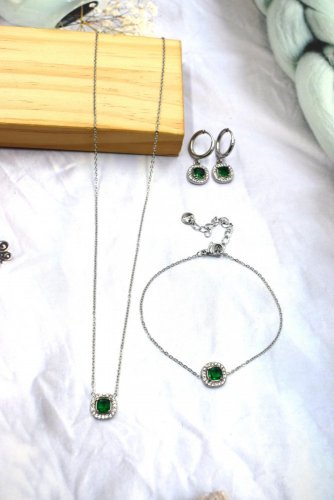 Dámsky set šperkov Pebble - silver/green