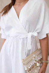 Mušelínové šaty s pásom - Biele